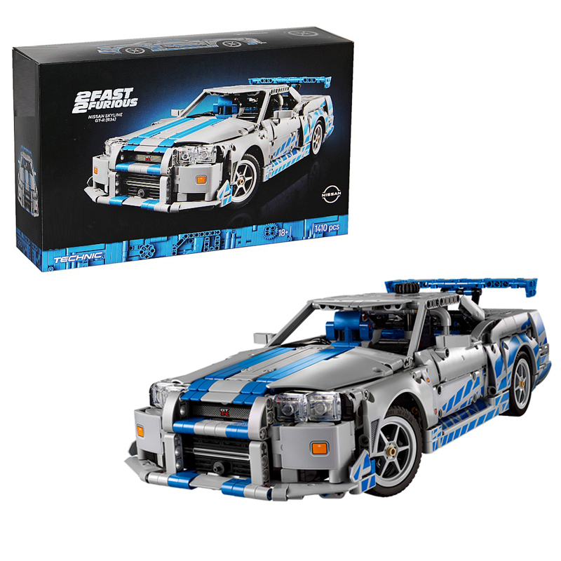 Fast and Furious Skyline Mechanical Set Series Gt-R34 Sports Car Boys' Building Block Toy Gift