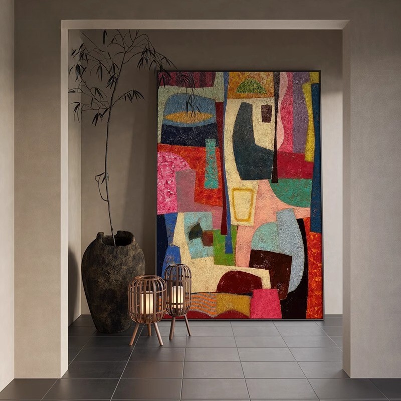 Hand-Painted Oil Painting Nordic Dopamine Niche Art Colorful Decorative Painting Abstract Texture Living Room Entrance Bedroom Wall Art