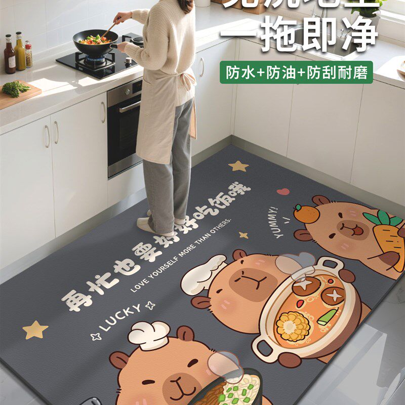 Kitchen floor mat 2025 new high m grade Pvc waterproof carpet anti-slip, oil-proof, wipeable and washable special floor