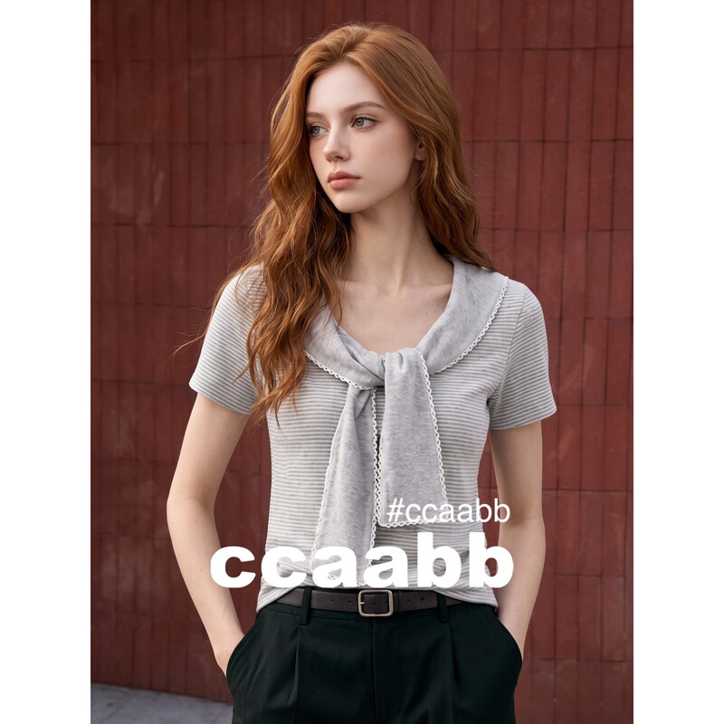 It: Ccaabb Gray Pinstripe Navy Collar Short-Sleeved Knit Top for Women, Summer College Style, Age-Reducing Shawl Top It: Ccaabb Gray Pinstripe Navy Collar Short-Sleeved Knit Top for Women, Summer College Style, Age-Reducing Shawl Top