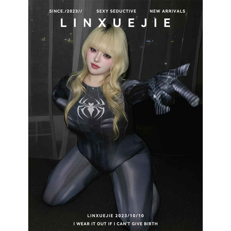 Sister Lin~ Plus-Size Sexy Comic-Style Spider-Man Jumpsuit for Women, Black Long-Sleeved Tight-Fitting Role-Playing Cosplay Uniform Sister Lin~ Plus-Size Sexy Comic-Style Spider-Man Jumpsuit for Women, Black Long-Sleeved Tight-Fitting Role-Playing Cosplay Uniform