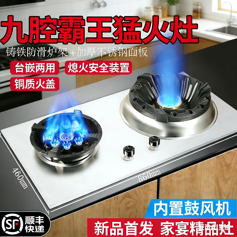 Gas Stove Double Burner Household Stainless Steel Natural Gas Liquefied Gas Direct Injection High-Fire Stove with Blower Booster Gas Stove Gas Stove Double Burner Household Stainless Steel Natural Gas Liquefied Gas Direct Injection High-Fire Stove with Blower Booster Gas Stove