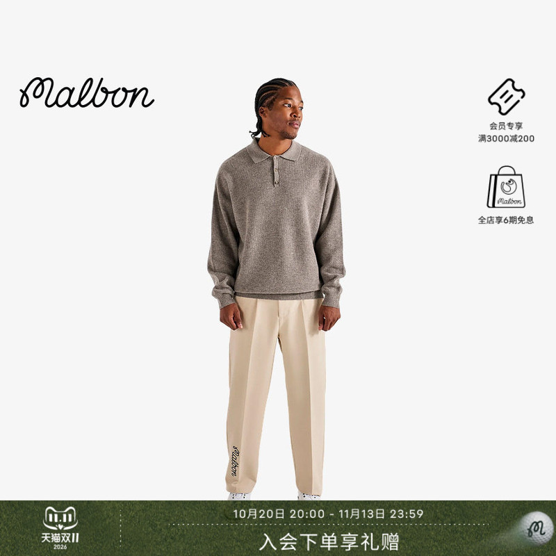 Malbon Golf Winter Gauge Men's Three-Button Wool Knitted Long-Sleeved Polo Shirt Top