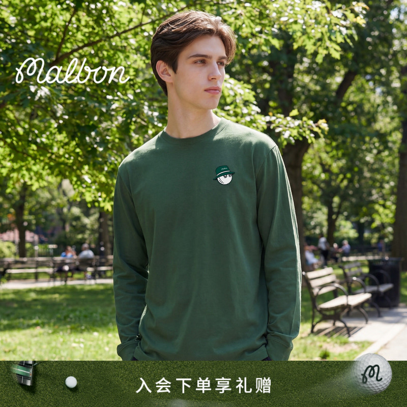 Malbon Golf Icons Gorse Men's Casual Sports Logo Round Neck Pullover Long-Sleeved T-Shirt