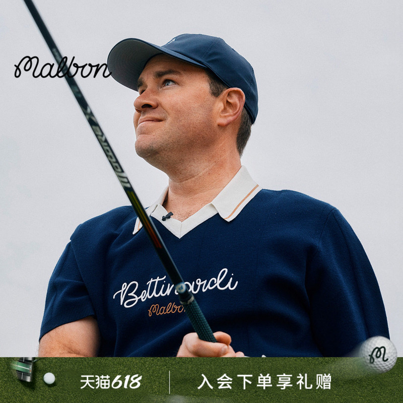 [Co-Branded Series] Malbon X Bettinardi Men's Retro Casual Knitted Short-Sleeved Polo Shirt