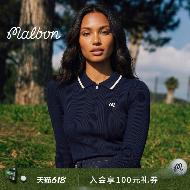 Malbon Golf Women's Casual Sports Elegant British Style Slim Long-Sleeved T-Shirt Polo Knitwear Malbon Golf Women's Casual Sports Elegant British Style Slim Long-Sleeved T-Shirt Polo Knitwear