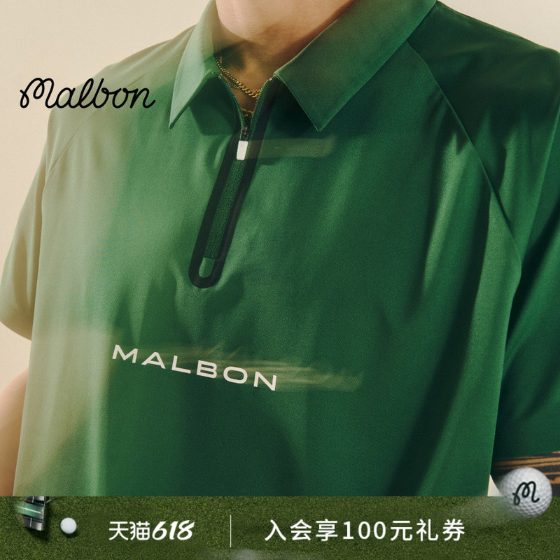 【Spring/Summer New Arrival】Malbon Performance Men's Golf Half-Zip Short Sleeve Polo Shirt