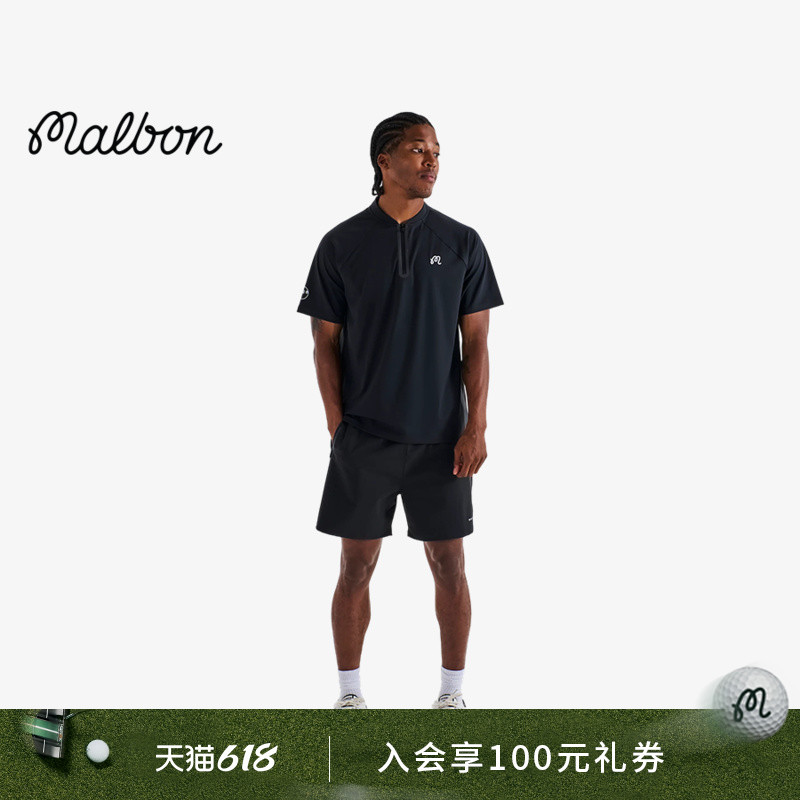 Malbon Performance Golf Men's Sports Outdoor Half-Zip Short-Sleeved T-Shirt Polo Shirt