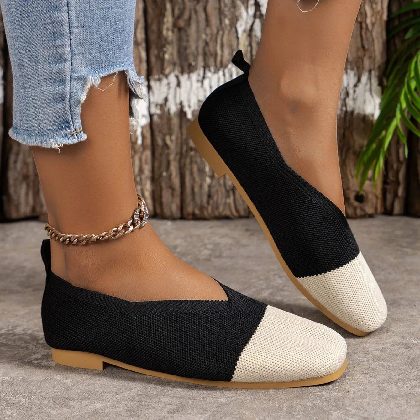 Women's Square Toe Ballet Flats: Patchwork Loafers - Taobao product photo 7