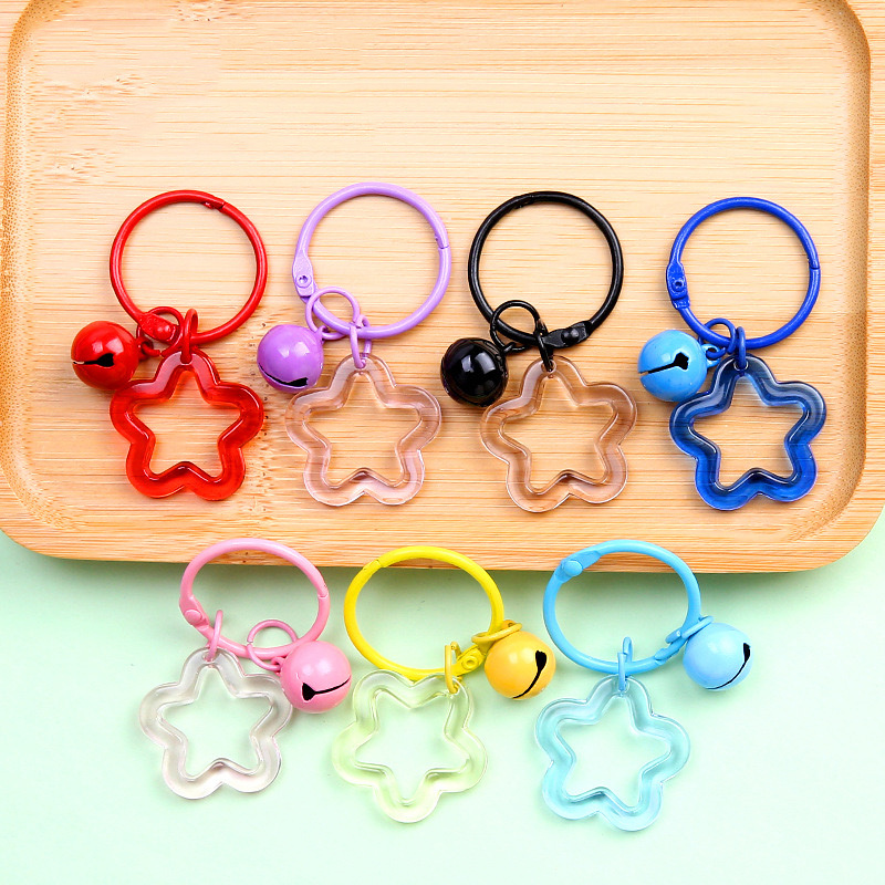 Transparent Colorful Star Keychain Ring Cute Bell DIY Backpack Lock Pendant Accessory Hook