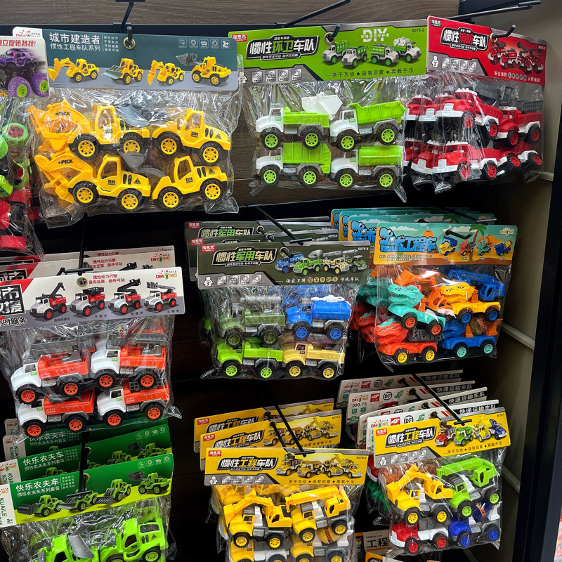 10 Sets of Children's Construction Vehicle Toys, Four-Piece Set Including Fire Truck, Sanitation Truck, Rescue Truck, and Excavator
