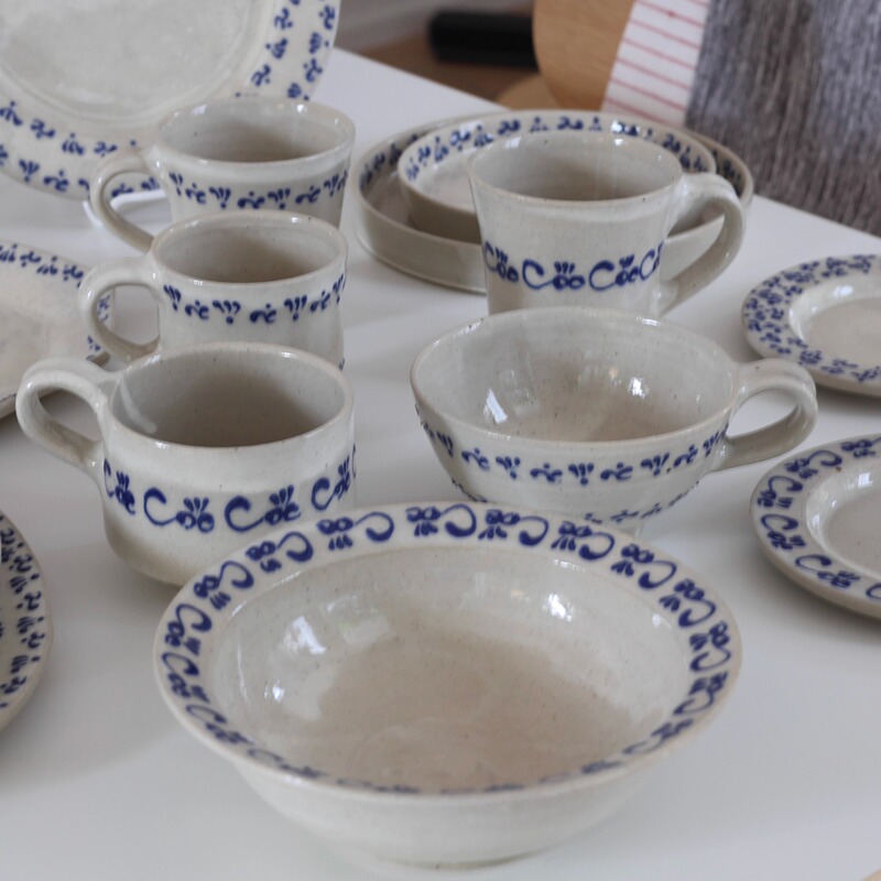 Onuk Same Style｜Japanese Writer's Work Handmade Blue-Edged Patterned Plates, Cups, Bowls