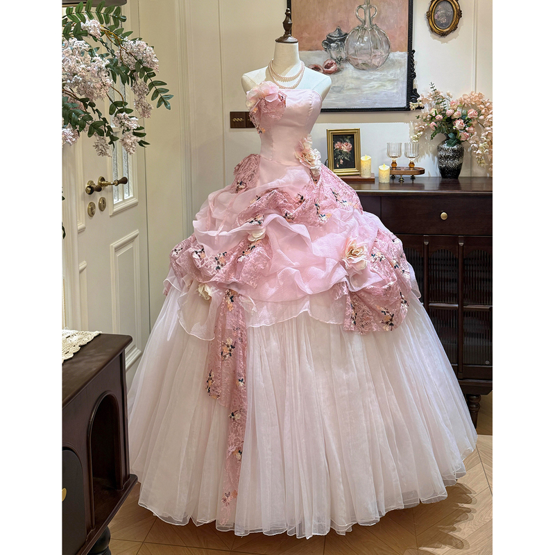 Pink Strapless Evening Dress Student Graduation Coming-Of-Age Ceremony Puffy Princess Dress Sweet Bride Engagement Wedding Toast Dress Pink Strapless Evening Dress Student Graduation Coming-Of-Age Ceremony Puffy Princess Dress Sweet Bride Engagement Wedding Toast Dress