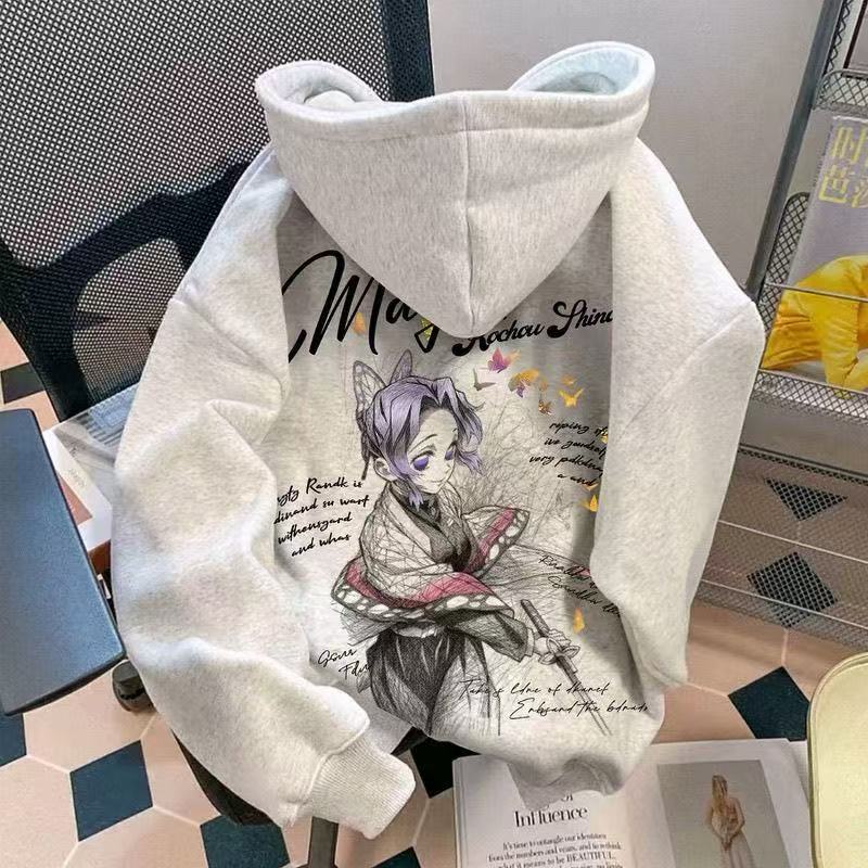 Demon Slayer Anime Hoodie with Butterfly Ninja Print, Heavy-Duty Trendy Hooded Sweatshirt for Couples, Two-Dimensional Japanese Style Demon Slayer Anime Hoodie with Butterfly Ninja Print, Heavy-Duty Trendy Hooded Sweatshirt for Couples, Two-Dimensional Japanese Style