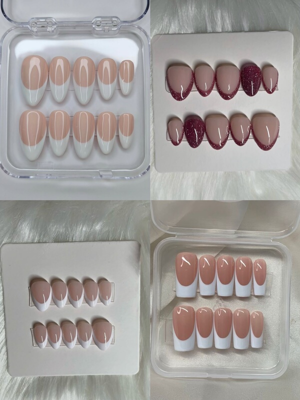 Handmade French Manicure Nail Patches | Finished Fake Nails | Press on Nails French Handmade French Manicure Nail Patches | Finished Fake Nails | Press on Nails French