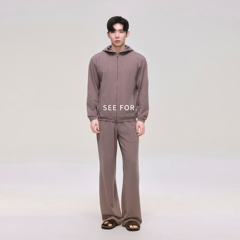 Seefor Commuting/Sports/Casual Solid Color Dog Walking Set Men's Loose Cardigan Sweatshirt Loose Straight Sweatpants