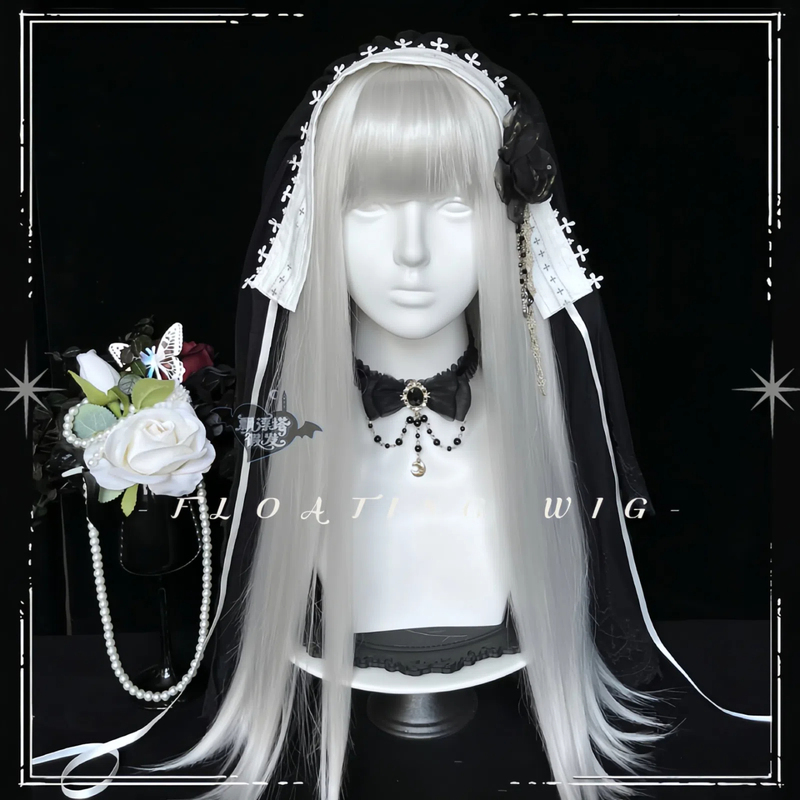Frozen | Floating Tower Gothic Silver-White Long Straight Wig Angelic Pure White Gothic Lolita Wig