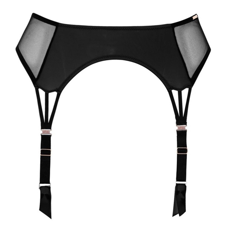 European and American Style, Sexy and Simple, Transparent Black Lace Mesh Splicing, Versatile Metal Buckle Garter Belt