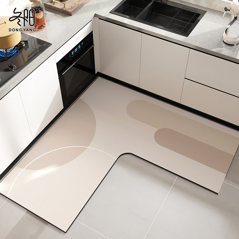 Kitchen non-slip and oil-proof floor mats wipeable and wash-free special carpet 202I4 new waterproof foot mats L-shaped absorbent mats