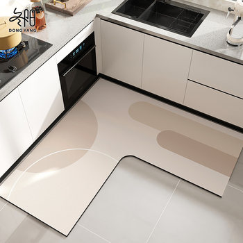 Kitchen non-slip and oil-proof floor mats wipeable and wash-free special carpet 202i4 new waterproof foot mats l-shaped absorbent mats