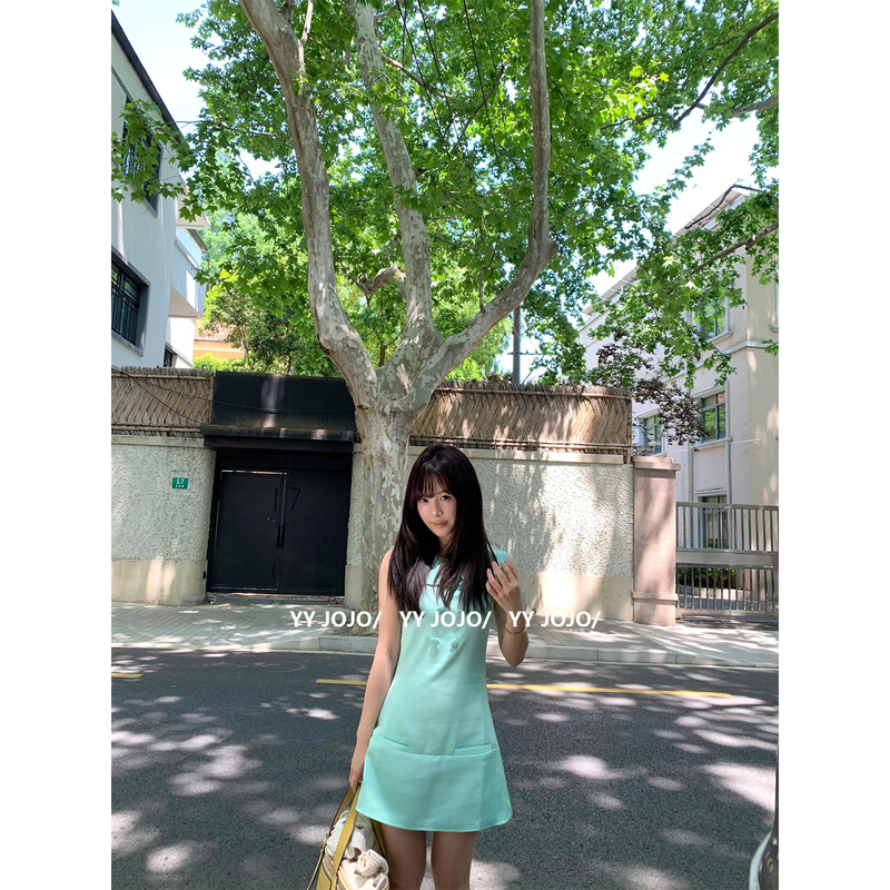Korean-Style Green Doll-Collar Vest A-Line Dress for Women, Summer Pure and Elegant Style, Slimming and Stylish Sleeveless Mid-Length Dress Korean-Style Green Doll-Collar Vest A-Line Dress for Women, Summer Pure and Elegant Style, Slimming and Stylish Sleeveless Mid-Length Dress