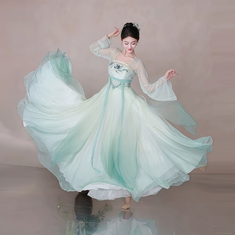 New Style Classical Dance Costume with Ethereal Wide Sleeves, Flowing Gradient Design, and Large Hem, Suitable for Chinese Dance Exams and Performances New Style Classical Dance Costume with Ethereal Wide Sleeves, Flowing Gradient Design, and Large Hem, Suitable for Chinese Dance Exams and Performances