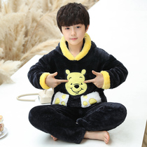 Boy flannel home clothing pajamas set children coral velvet middle child autumn and winter thick warm boy plus Velvet