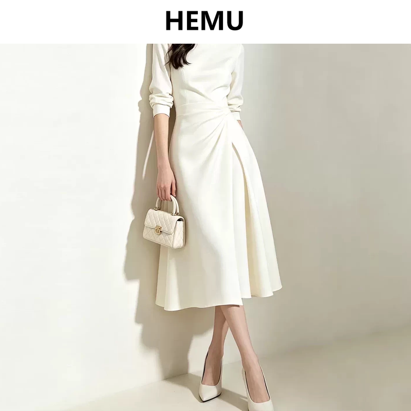 White Dress for Women, French Hepburn Style, Suitable for Marriage Registration, White Dress, Formal Dress, Elegant Long Dress, Graceful and Appropriate for Early Autumn White Dress for Women, French Hepburn Style, Suitable for Marriage Registration, White Dress, Formal Dress, Elegant Long Dress, Graceful and Appropriate for Early Autumn