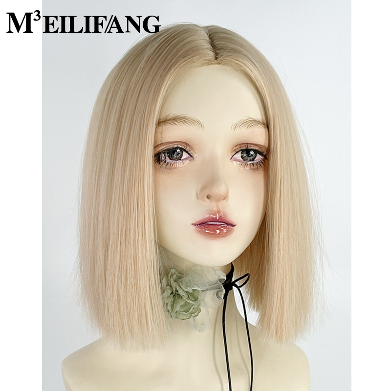 One-Size-Fits-All Platinum Blonde Short Wig for Women, Full Head Cover, Light-Colored Blonde Hair, No O Bangs, Y2K Style, Shoulder-Length Full Wig One-Size-Fits-All Platinum Blonde Short Wig for Women, Full Head Cover, Light-Colored Blonde Hair, No O Bangs, Y2K Style, Shoulder-Length Full Wig