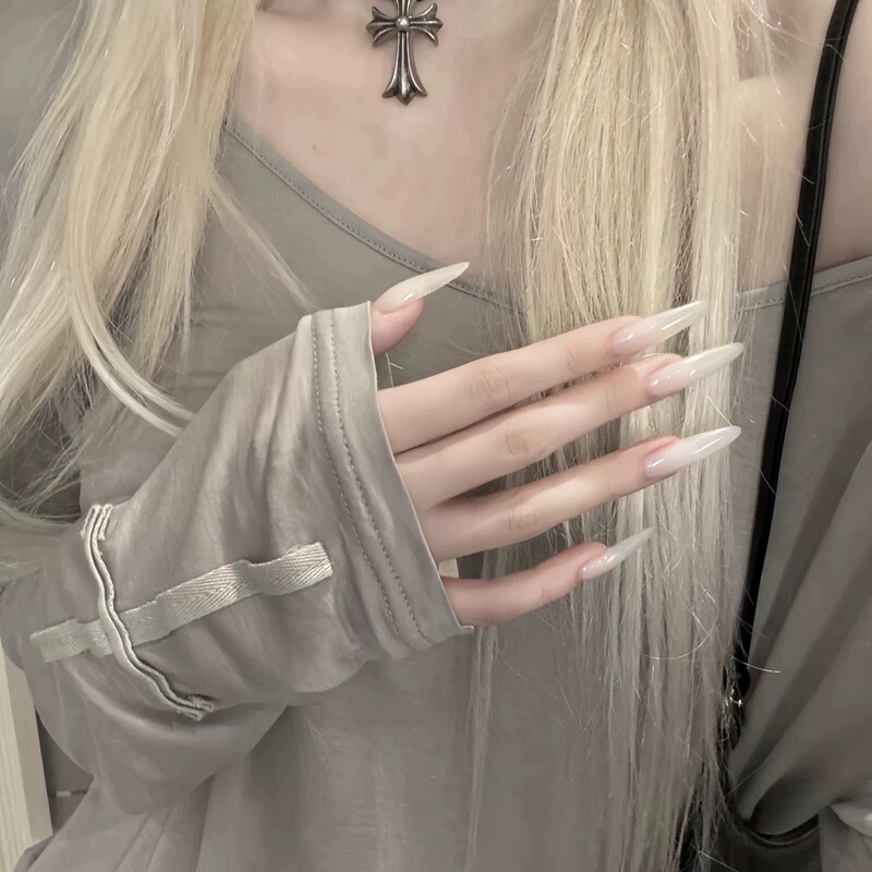 Purely Sensual, Icy Translucent Milky White Wearable Nails, Long Style Manicure, Handmade, European and American Style, Solid Color Fake Nails, Finished Nail Pieces