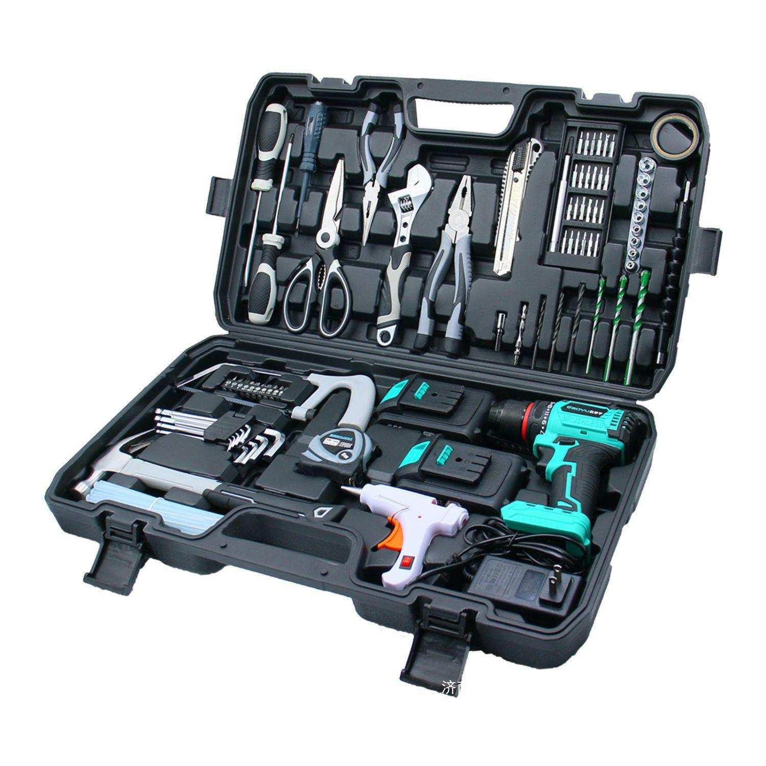 无刷电钻家用工具箱套装充电钻车载电工五金工具大全电动螺丝刀