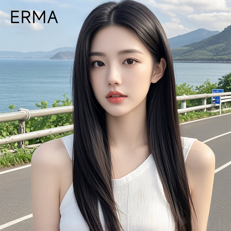 Micro-Needle Molecular Wig for Women, Full Head Wig, Black Long Straight Real Human Hair, Natural Invisible Seamless Daily Wig