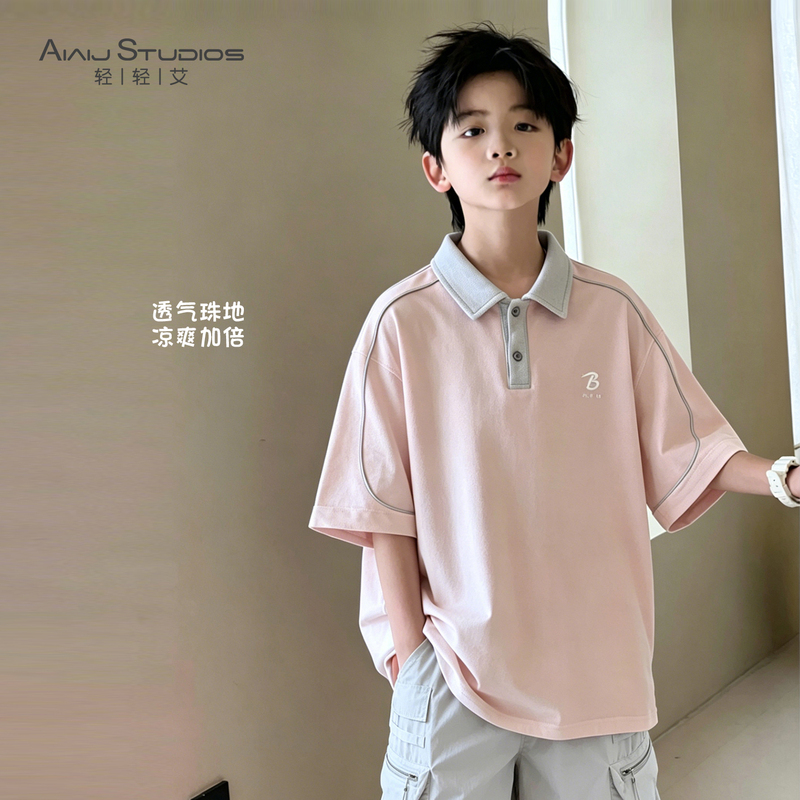 Boys' Short-Sleeved Polo Shirt, Cool Kids' Summer Turn-Down Collar T-Shirt, Korean Style 2026 New Model, Half-Sleeve Top for Older Children Boys' Short-Sleeved Polo Shirt, Cool Kids' Summer Turn-Down Collar T-Shirt, Korean Style 2026 New Model, Half-Sleeve Top for Older Children