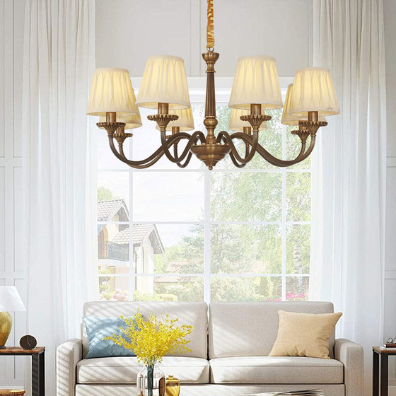 American-Style Living Room All-Copper Chandelier, Dining Room Lamp, Simple and Elegant Nanyang Villa Retro-Style Bedroom Lamp, Chandelier Lighting Fixtures