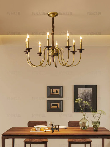 All-Copper French Living Room Chandelier, Medieval Wabi-Sabi Style Candle Lamp, Bed and Breakfast Log Style American Retro Bedroom Dining Room Lamp