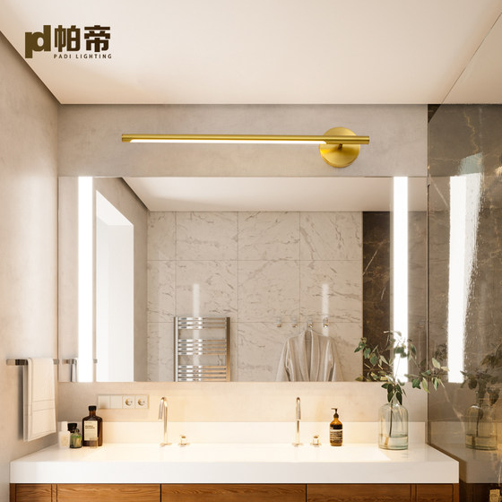 All-Copper Long Led Mirror Front Light, Modern Minimalist Dressing Table, Simple European and American Style Bathroom Sanitary Washroom Lighting Fixtures
