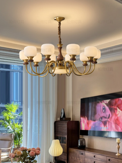 All Copper Mid-Century Style Living Room Chandelier American Retro Black Walnut Solid Wood Dining Room Bedroom Study Accessible Luxury 2025 New Style