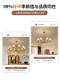 American-Style Retro All-Copper Glass Living Room Chandelier, French Mid-Century Style Solid Wood Dining Room and Bedroom Lamp, Creative Light Luxury and Elegant Design