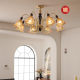 All-Copper American-Style Vintage Living Room Chandelier, Light Luxury Mid-Century Style, High-End Dining Room and Bedroom Lighting, French Creative Solid Wood