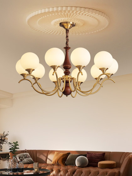 All-copper mid-century style creative chandelier, high-end black walnut living room, bedroom lamp, creative atmosphere and personalized restaurant lamp