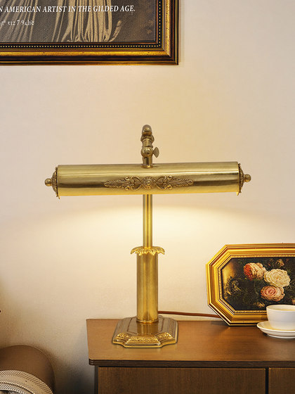 Retro Pure Copper Table Lamp, Study Office Decorative Lamp, Classical Carved Design Table Lamp, Retro Nostalgic Atmosphere Reading Lamp