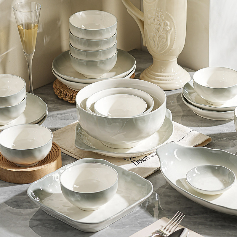 Italian Light Luxury High-End Bowl and Plate Set, Household Underglaze Ceramic Tableware, New Housewarming Bowl, Chopsticks, and Dish Gift
