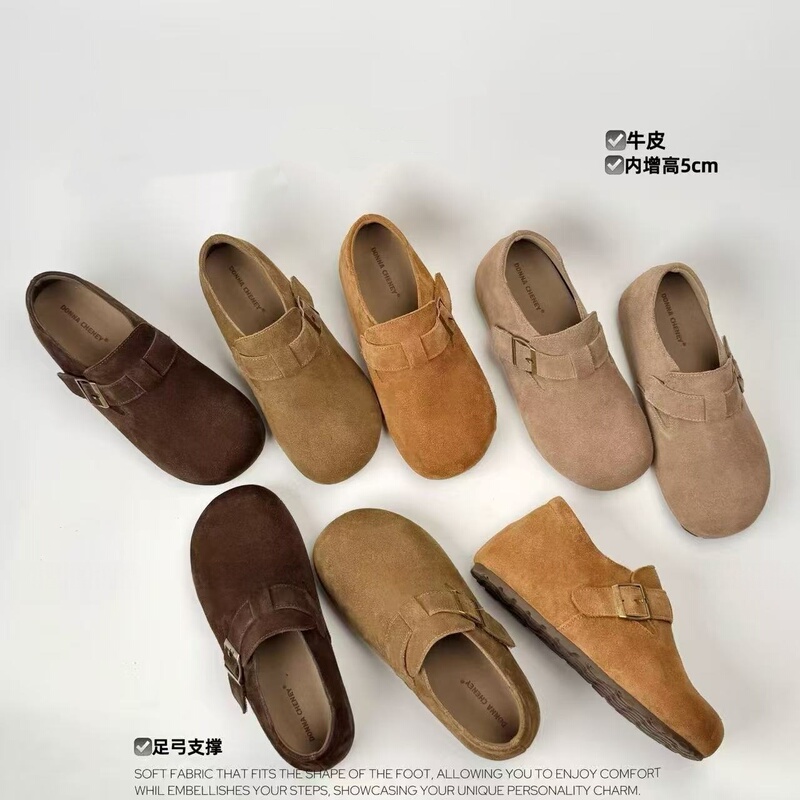 【White Moonlight Level】 Arch Support Version Invisible Height Increase 5cm Autumn Genuine Leather Birkenstock Shoes for Women