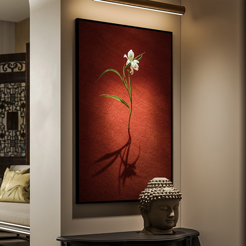 Song Dynasty Aesthetic Guesthouse Decorative Painting, Red Floral Hanging Painting, High-End Dining Room Entrance Hallway Sideboard Display Painting Mural