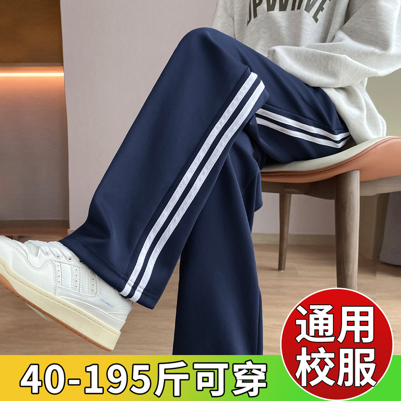 Student School Uniform Pants, Spring and Autumn, Navy Blue, Single Stripe, Double Stripe, Blue, High School Students, Middle School Students, Sports Straight-Leg School Pants