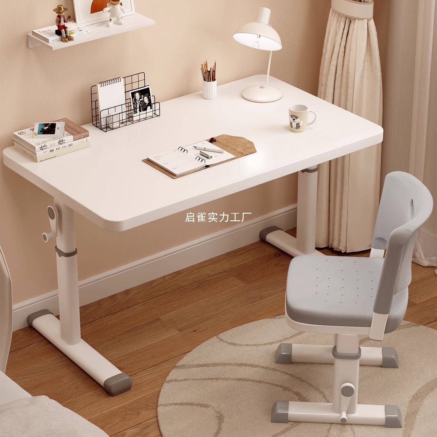 Children's study table, primary school student writing computer desk, household simple children's desk and chair, liftable table set