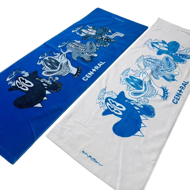 Japanese Rock Band King Gnu Merchandise Towel, Blue and White Two-Tone Cartoon Monster Pure Cotton Sports Towel, Lint-Free Japanese Rock Band King Gnu Merchandise Towel, Blue and White Two-Tone Cartoon Monster Pure Cotton Sports Towel, Lint-Free
