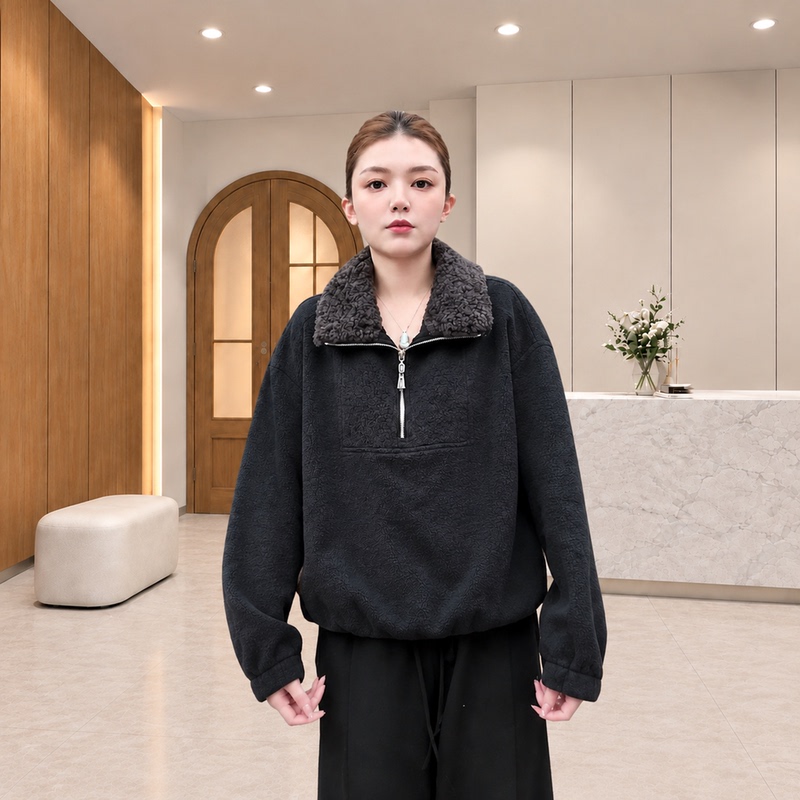 Midaodao Aele Plush Large Lapel Half-Zip Casual Versatile Sweatshirt Jacket V865 7227 Ad