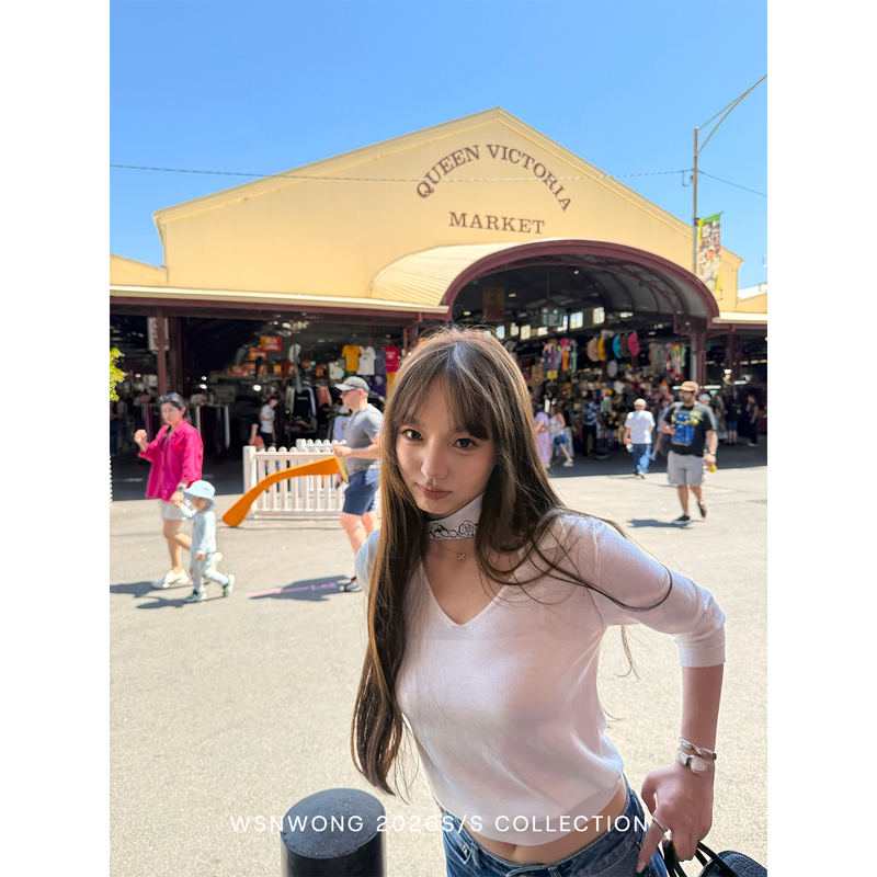 Wsnwong Second-Hand Miu*V Collar Slightly Cinched Waist Turn-Down Collar Short-Sleeve Wool Knit Sweater Women's Casual T-Shirt Top for Spring Wsnwong Second-Hand Miu*V Collar Slightly Cinched Waist Turn-Down Collar Short-Sleeve Wool Knit Sweater Women's Casual T-Shirt Top for Spring