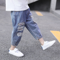 Boys jeans spring and autumn thin model 2021 New Korean version of foreign style pants children handsome hole summer trousers tide